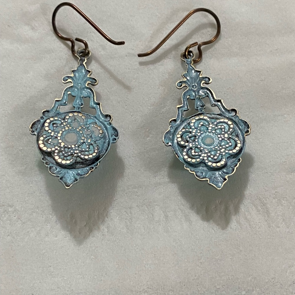 Blue Moonstone Earrings Niobium Ear Wires Vintaj Bridgerton Inspired Jewelry - Picture 6 of 6
